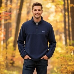 Lands' End Quarter Zip Sweatshirt Mens XL Fleece Pullover Athletic Oeko-Tex Navy